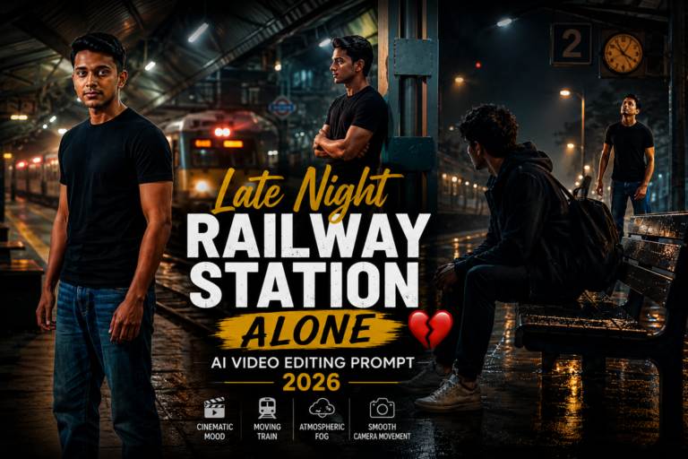 Late Night Railway Station Alone AI Video Editing Prompt 2026
